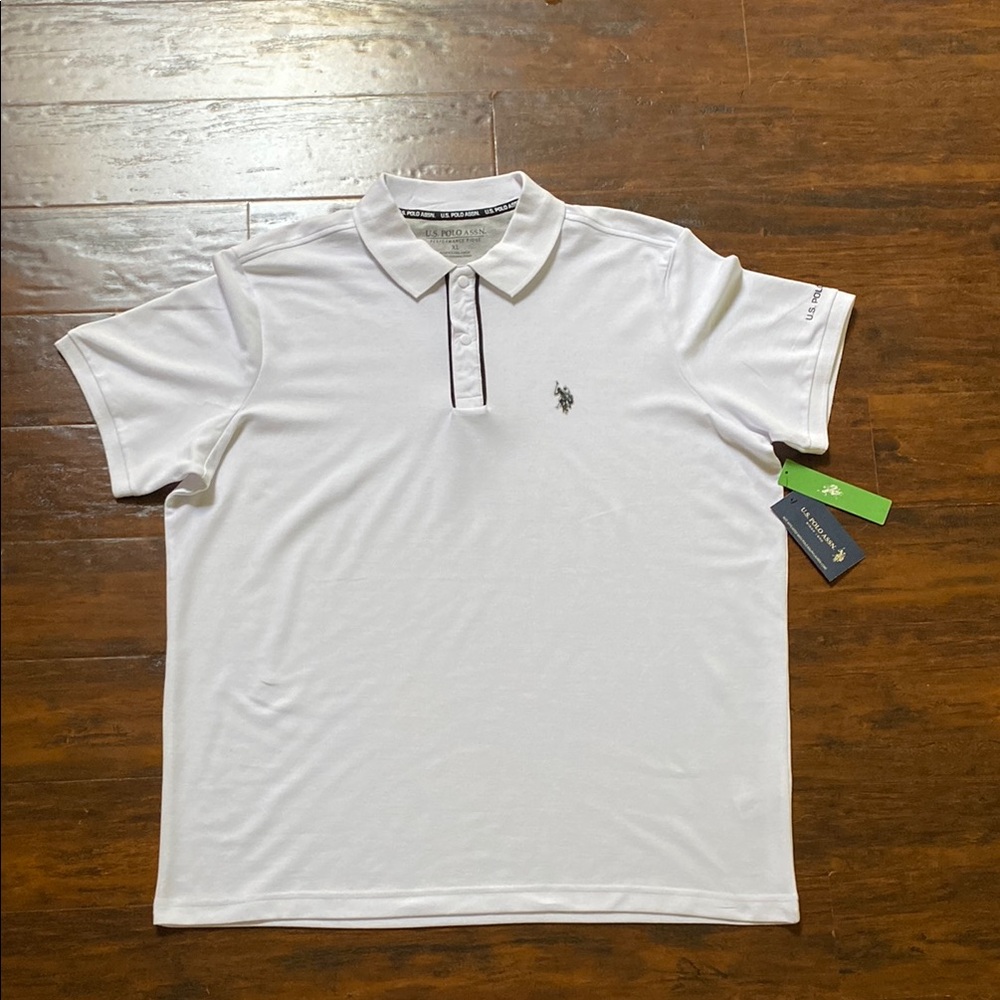 NWT U.S. Polo Assn. Men's White Sport Performance Collared Polo Size XL